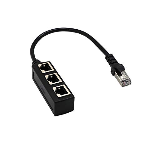 hudiemm0B 1 to 3 RJ-45 Splitter, 1 to 3 RJ45 Ethernet LAN Network Cable Splitter 3 Way Extender Adapter Connector Black