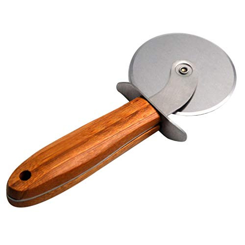 Hemoton Pizza Cutter Wheel Stainless Steel Pizza Cutter Wood Handle Pizza Slicer Rolling Wheel Kitchen Gadgets