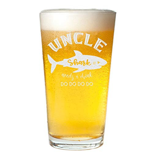 Veracco Uncle Shark Needs a Drink Beer Pint Funny Shark Father's Day For New Dad Daddy Uncle -Clear, Glass-