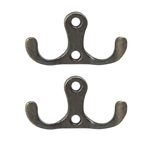 uxcell 2pcs Dual Robe Hooks Zinc Alloy Wall-Mounted Coat Hat Double Towel Hooks Clothes Hanger Holder w Screws Bronze Tone