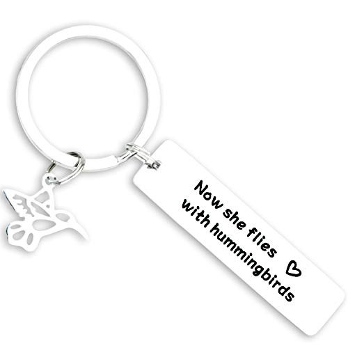 Kivosliviz Hummingbird Memorial Keychain Now She Flies with Hummingbirds Key Chain Jewelry Sympathy Gift
