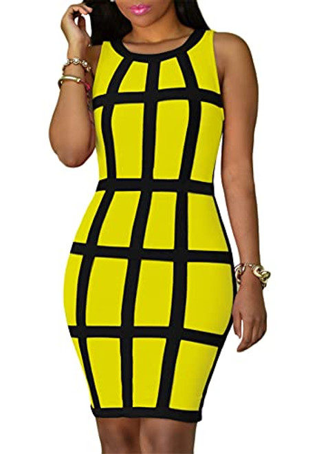 OMZIN Women's Sexy Sleeveless Hollow Out Cocktail Party Mini Bodycon Clubwear Dress Yellow S OMZIN Women's Sexy Sleeveless Hollow Out Cocktail Party Mini Bodycon Clubwear Dress Yellow S