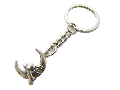 Ancient Silver Rabbit Keychain, on The Moon,Jewelry Rabbit, Animal Jewelry, Little Rabbit, Moon Keyring,Cute Pendant