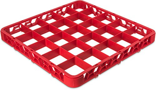 Carlisle RE25C05 OptiClean Polypropylene 25-Compartment Divided Glass Rack Extender, 1.78" x 19.75" x 19.75", Red (Case of 6)