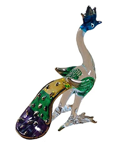 Mr-air-thai-Glass-Blown Tiny Crystal Peacock Hand Blown Clear Glass Art Peacock Figurine Animals Collection Glass Blown 001