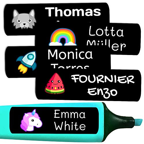 50 Personalized Adhesive Labels, of 6 x 2 cms, to Mark Objects, Books, Lunch Boxes, etc. Color Black