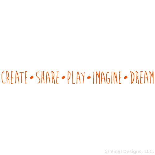 Create, Share, Play, Imagine, Dream Quote Vinyl Wall Decal Sticker Art, Removable Words Home Decor, Pastel Orange, 23in x 2in