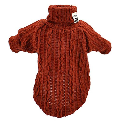 HEART SPEAKER Solid Color Turtleneck Knitted Dog Sweaters Two-Legged Pet Clothes for Autumn Winter Soil Yellow L