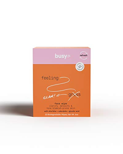 Busy Co. Clarify  and  Cleanse Facial Serum Pads - Biodegradable Face Wipes 15 Wipes -Refresh Line - Fresh Citrus-