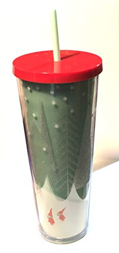 Starbucks 2018 Holiday Collection Glitter Silver Tree Snow Gnome Acrylic Cold Cup Tumbler 24 oz