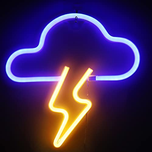 XIYUNTE Neon Signs Clouds and Lightning Bolt Neon Light Sign for Wall Decor, Battery or USB Powered Cloud  and  Lightning Blue/White Led Neon Sign for Bedroom, Living Room, Kids Room, Birthday Party