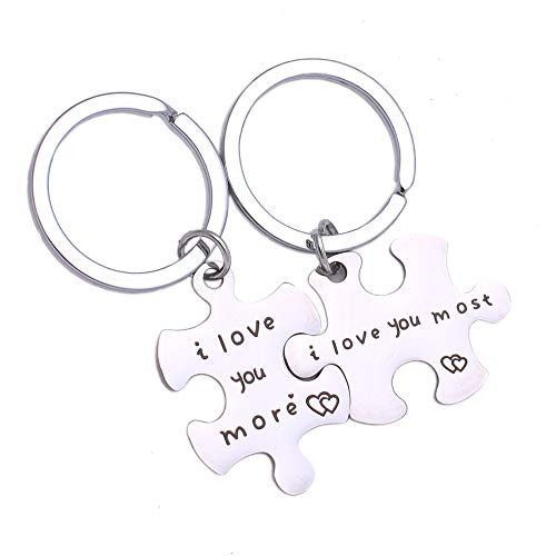Runalp I Love You More I Love You Most, Couples Keychains Set, Personalized Couples Jewelry, for Boyfriend Girlfriend