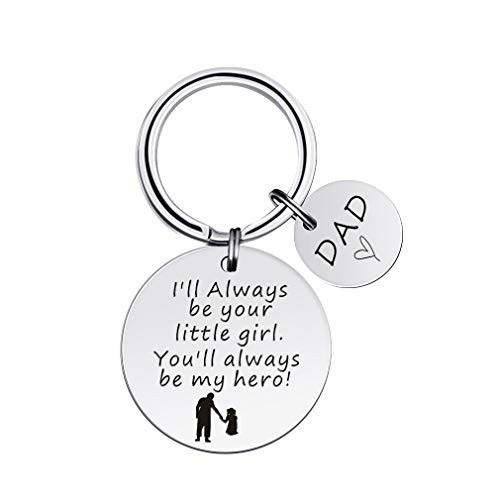 Fathers Day Gift Dad Gifts from Daughter for Birthday I'll Always Be Your Little Girl Keychain Dad -Silver father keychain-