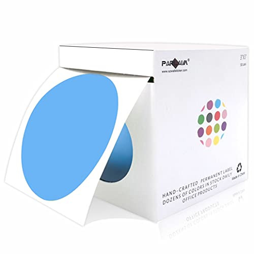 PARLAIM 3 Inch Round Permanent Color-Code Dot Stickers, 500 Labels per Roll, 3" Dispenser Box, Light Blue