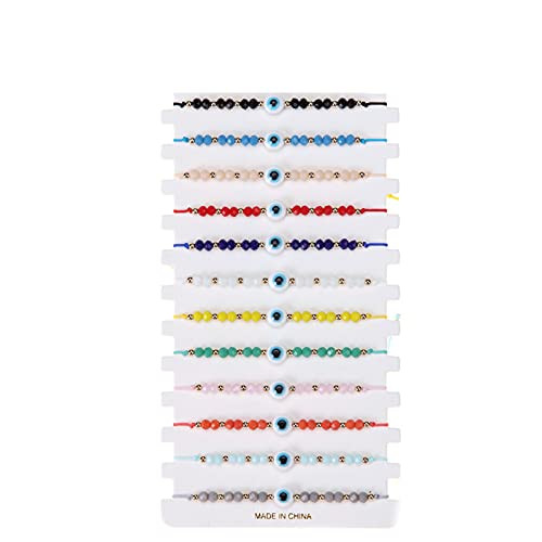 12 Pcs Colorful Evil Eye Beaded Bracelets Handmade Braided String Good Luck Nazar Amulet Bangle Lucky Turkish Religious Symbol Jewelry -White-