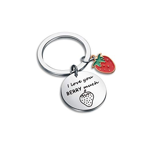 SEIRAA I Love You Berry Much Keychain Strawberry Lover Gift Cute Food Jewelry Strawberry Valentines Gift -I love you berry much-