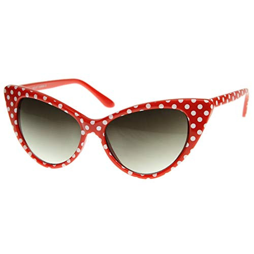 zeroUV - Women's Retro Polka Dot Oversize Cat Eye Sunglasses 54mm -Red-White/Smoke Gradient-