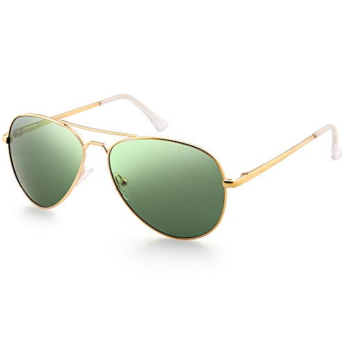 Polarized Aviator Sunglasses for Women with Sunglasses Case, Trendy Green Lens, Gold Metal Frame, UV Protection