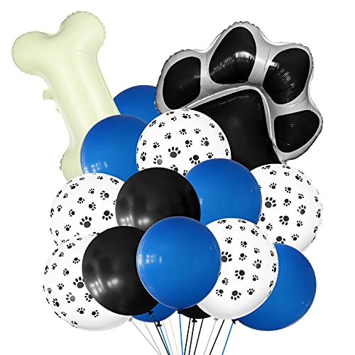 47 Pieces Dog Birthday Party Balloons Include 12 Inch Dog Paw Print Balloons Paw Foil Balloon Latex Balloons Bone Shaped Foil Balloon for Pets Dog Birthday Party Supplies -Dark Blue, Black, White-