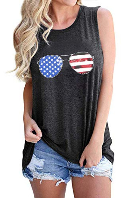 ASTANFY American Flag Tank Tops Women Funny Sunglasses Graphic Tee Patriotic Tanks Casual 4 of July Sleeveless Shirts -Black, X - Large- ASTANFY American Flag Tank Tops Women Funny Sunglasses Graphic Tee Patriotic Tanks Casual 4 of July Sleeveless Shirts -Black, X - Large-