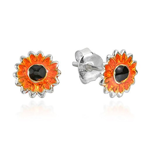 Petite Orange Sunflower .925 Sterling Silver Stud Earrings Petite Orange Sunflower .925 Sterling Silver Stud Earrings