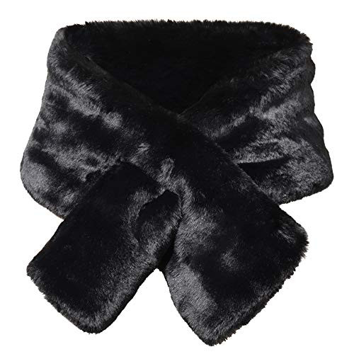 BABEYOND Womens Faux Fur Collar Shawl Faux Fur Scarf Wrap Evening Cape for Winter Coat 43.3 -Black-