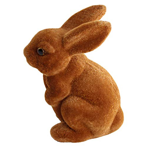 ABOOFAN Easter Furry Flocked Bunny Rabbit Figurine Statue Artificial Turf Grass Bunny Figure Easter Decorations