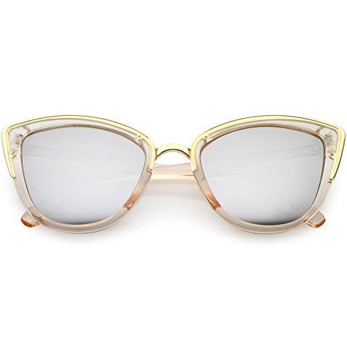 zeroUV - Women's Oversize Metal Trim Colored Mirror Lens Cat Eye Sunglasses 51mm -Clear Pink Gold/Silver Mirror- zeroUV - Women's Oversize Metal Trim Colored Mirror Lens Cat Eye Sunglasses 51mm -Clear Pink Gold/Silver Mirror-
