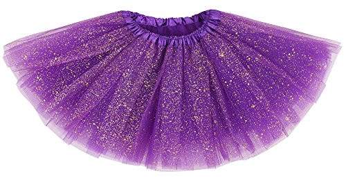 Simplicity Girls Tutu Purple Tutu Girls 4 Layers Tulle Tutu Skirt Girls Glitter Tutu, Dark Purple, 2-8 Years