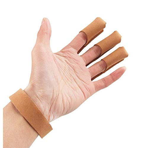 Archery Glove, 3 Finger Protector Recurve Bow Shooting Hunting Arrow Hand Leather Glove for Youth Men Women -Brown-