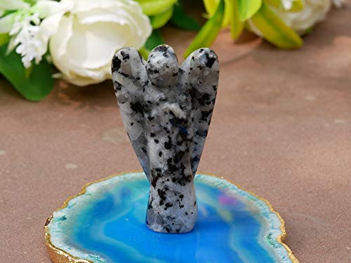 FASHIONZAADI Rainbow Moonstone Gemstone Guardian Pocket Angel Figurine for Reiki Healing Crystal Statue - Hand Carved I Chakra Balancing - EMF Protection Crystals Size -- 2 Inch Approx