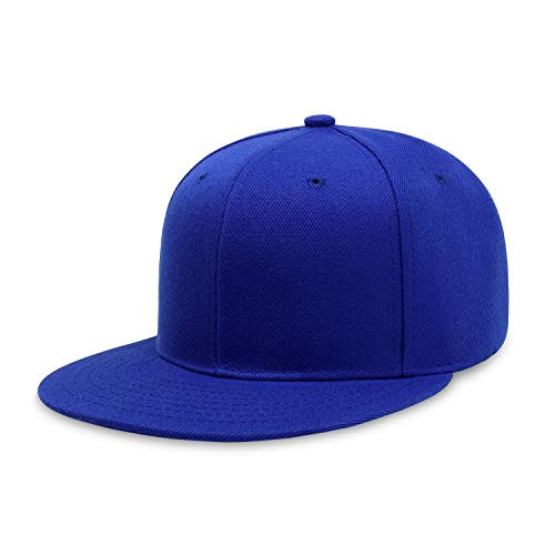 CHOK.LIDS Flat Bill Visor Classic Snapback Hat Blank Adjustable Brim High Top End Trendy Color Style Plain Tone Baseball Cap -Blue-
