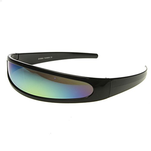 Futuristic Narrow Cyclops Color Mirrored Lens Visor Sunglasses -Black Sun-