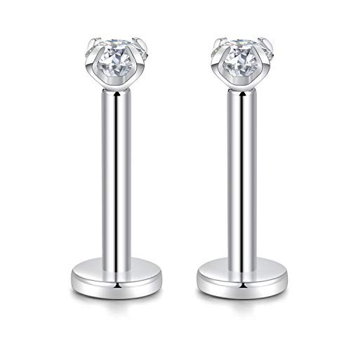 G23 Titanium 16G 3mm Clear CZ Internally Threaded Labret Helix Cartilage Tragus Monroe Lip Studs Earring Piercing For Women 6mm