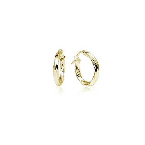 LOVVE Yellow Gold Flashed Sterling Silver High Polished Twist Round Click-Top Hoop Earrings, 2x15mm