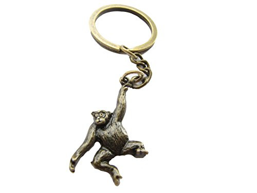 Ancient Bronze Monkey Keychain - Barrel of Monkeys - Chimpanzee Keyring