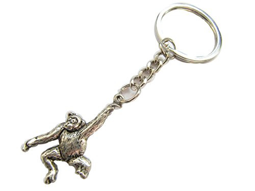 Ancient Silver Monkey Keychain - Barrel of Monkeys - Chimpanzee Keyring