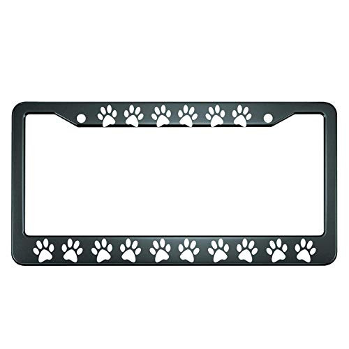HOSNYE Cat Dog Paw Print License Plate Frame Animal Footprints Metal License Plate Cover Front Plates Frames Car Tag Frame for Women Men US Vehicles Standard