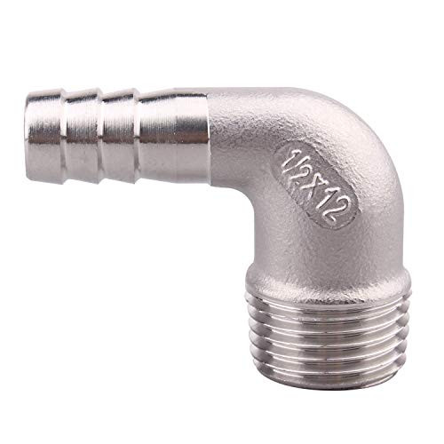 DERNORD 1/2" Hose Barb x 1/2" Male NPT Stainless Steel 90 Degree Elbow- Home Brew Pipe Fitting DERNORD 1/2" Hose Barb x 1/2" Male NPT Stainless Steel 90 Degree Elbow- Home Brew Pipe Fitting