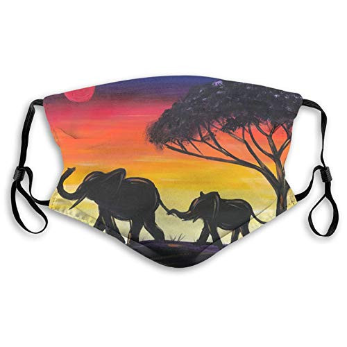 Cute Elephants Mom And Baby Elephant Cloth Face Mask With Filter Pocket Washable Face Bandanas Balaclava Dust-Proof Reusable Fabric Mask For Men Women