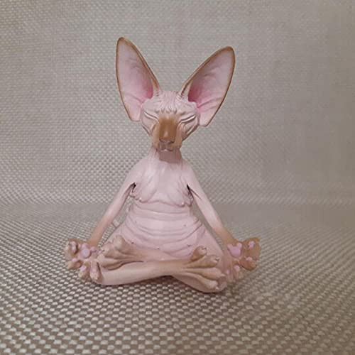 Sphynx Cat Meditate Collectible Figurines Zen Yoga Relaxed Pose Buddha Meditation Sphynx Cat Collections Cat Statue for Home Office -E-