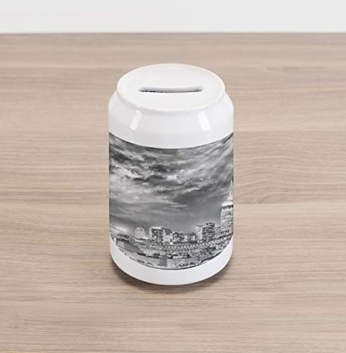 Ambesonne Urban Cola Can Shape Piggy Bank, Dramatic New York City Skyline Sun Beams Clouds Skyscrapers Monochrome Landscape, Ceramic Cola Shaped Coin Box Money Bank for Cash Saving, Black White Ambesonne Urban Cola Can Shape Piggy Bank, Dramatic New York City Skyline Sun Beams Clouds Skyscrapers Monochrome Landscape, Ceramic Cola Shaped Coin Box Money Bank for Cash Saving, Black White