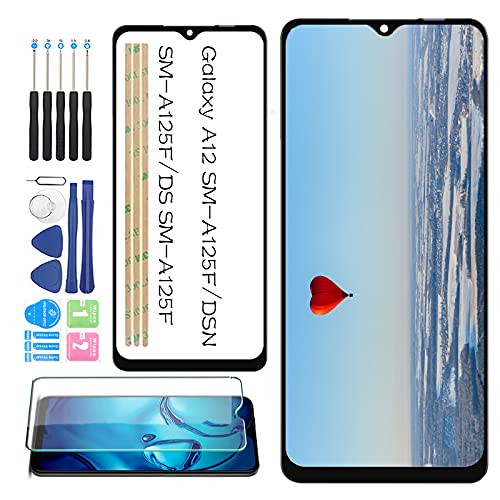 Black Front Glass for Samsung Galaxy A12 SM-A125F/DSN SM-A125F/DS SM-A125F Touch Screen Outer Lens Panel Front -Not LCD and Touch Digitizer- Screen Display Replacement with Tools
