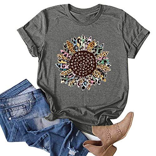 Women Short Sleeve Tops Summer Casual Short Sleeve Floral Printed Graphic Tees Shirts Loose Fit Blouse Top