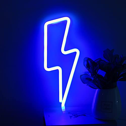 Momkids Neon Signs Lightning LED Signs Neon Light Sign Battery or USB Powered Blue LED Light Sign for Bedroom Wall Kids Room Gaming Bar Birthday Party Gifts Decor Sign -Blue-