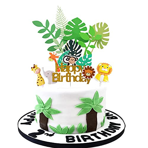 LEBERY Jungle Safari Animal Cake Toppers, 10pcs Jungle Safari Animal Birthday Cake Topper Cupcake Topper Picks, Animal Cake Decorations for Jungle Safari Themed Birthday Party Baby Shower