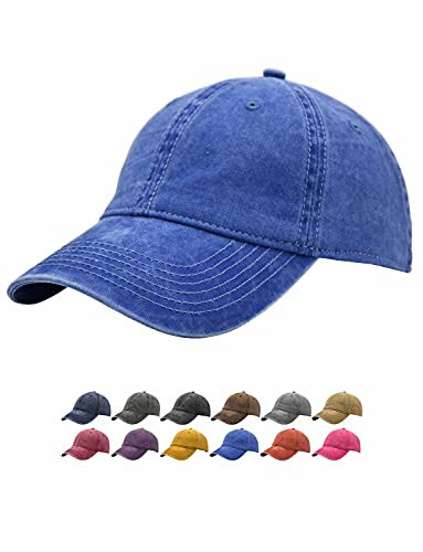 TSSGBL Vintage Washed Denim Low Profile Plain Baseball Caps for Men  and  Women, Solid Classic Dad Hat Blue