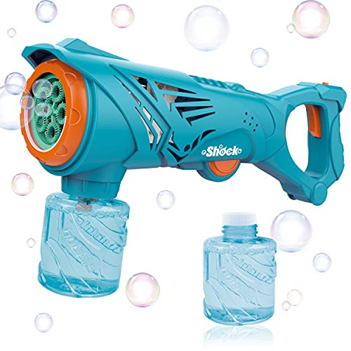 4E's Novelty Bubble Gun for Kids  and  Toddlers Automatic Bubble Machine Gun, with Bottle Bubble Refill Solution, Blower Bubble Blaster Kids, Outdoor Toys Summer Gift Idea for Boys -Blue-