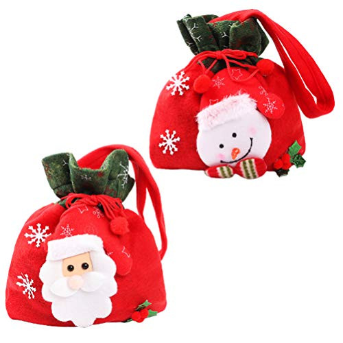 Cabilock 2pcs Christmas Drawstring Bags Candy Gift Bags Christmas Goody Bags Holiday Treats Bags with Snowman and Santa Claus