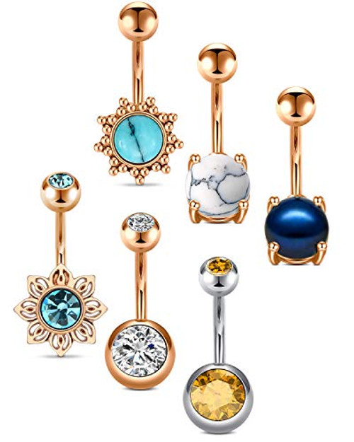 LAURITAMI 14G Turquoise Belly Button Rings Surgical Steel Pearl CZ Navel Piercing Barbell Belly Navel Rings 10mm Belly Jewelry for Women LAURITAMI 14G Turquoise Belly Button Rings Surgical Steel Pearl CZ Navel Piercing Barbell Belly Navel Rings 10mm Belly Jewelry for Women